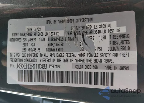 2024 Mazda Cx-90 3.3 Turbo Premium Plus z USA, uszkodzony, nr VIN JM3KKEHD5R1110483